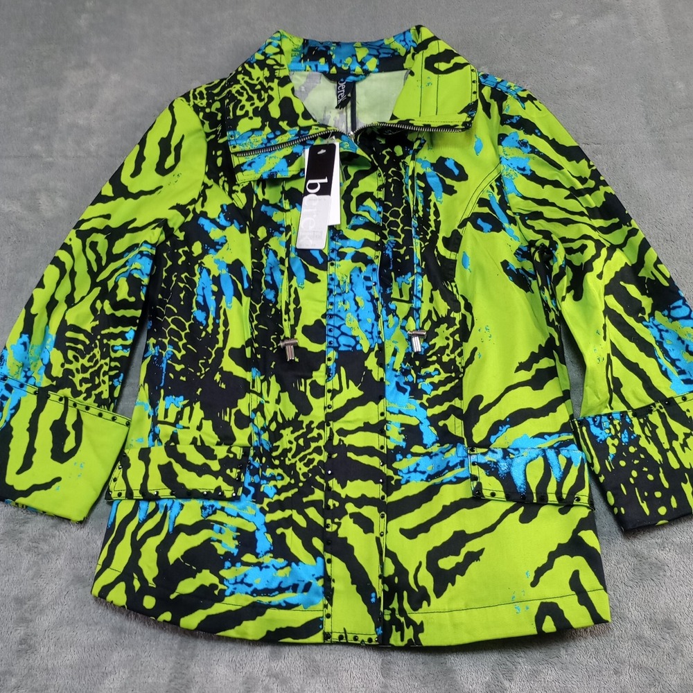 Berek Jacket Womens Sz S Art to Wear Animal Print City Jungle Kiwi‎ Full Zip NEW